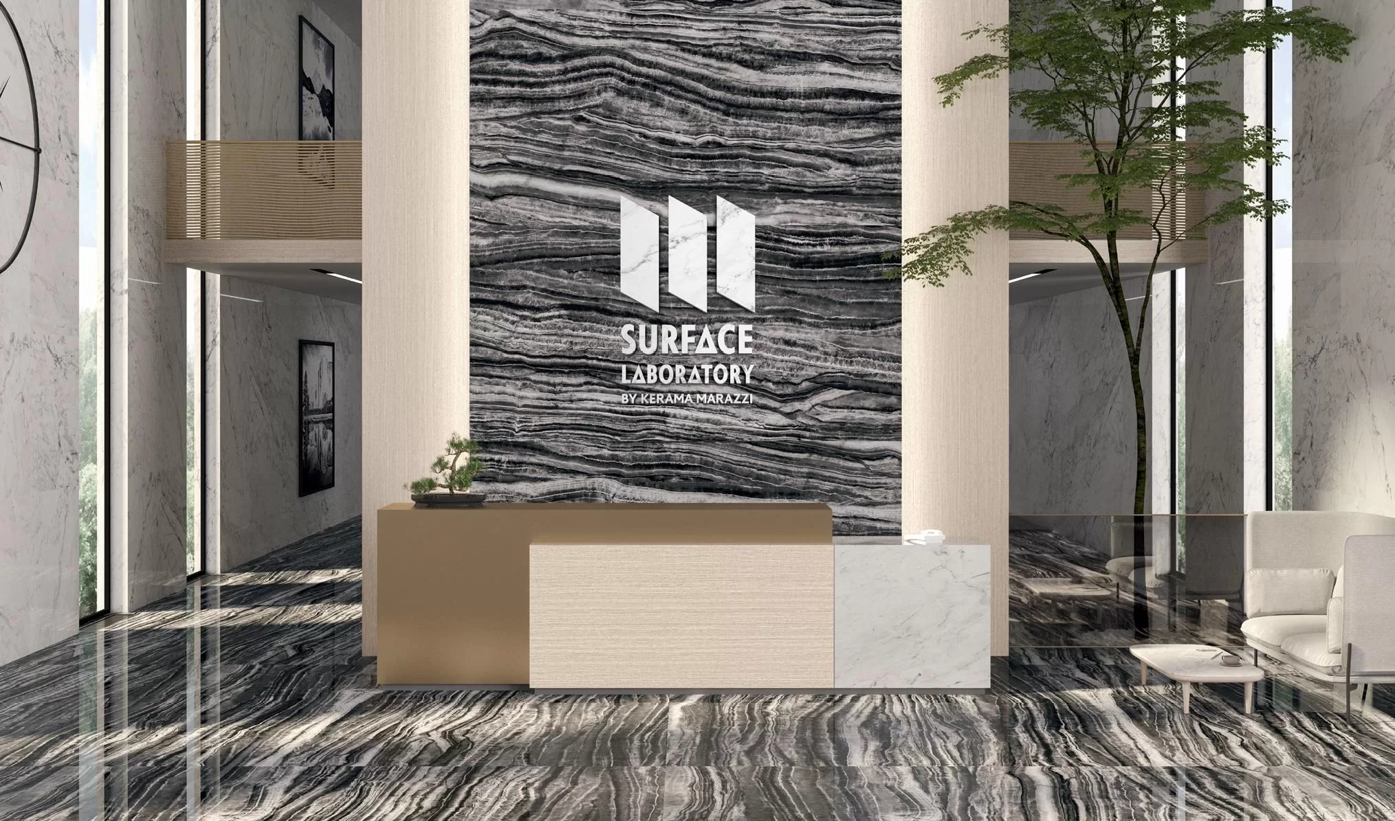 Керамогранит Kerama Marazzi Surface Laboratory Surface Laborator/Гемма черно-белый глянцевый лаппатированный обрезной 119.5x320 Комбинированный, фото 1