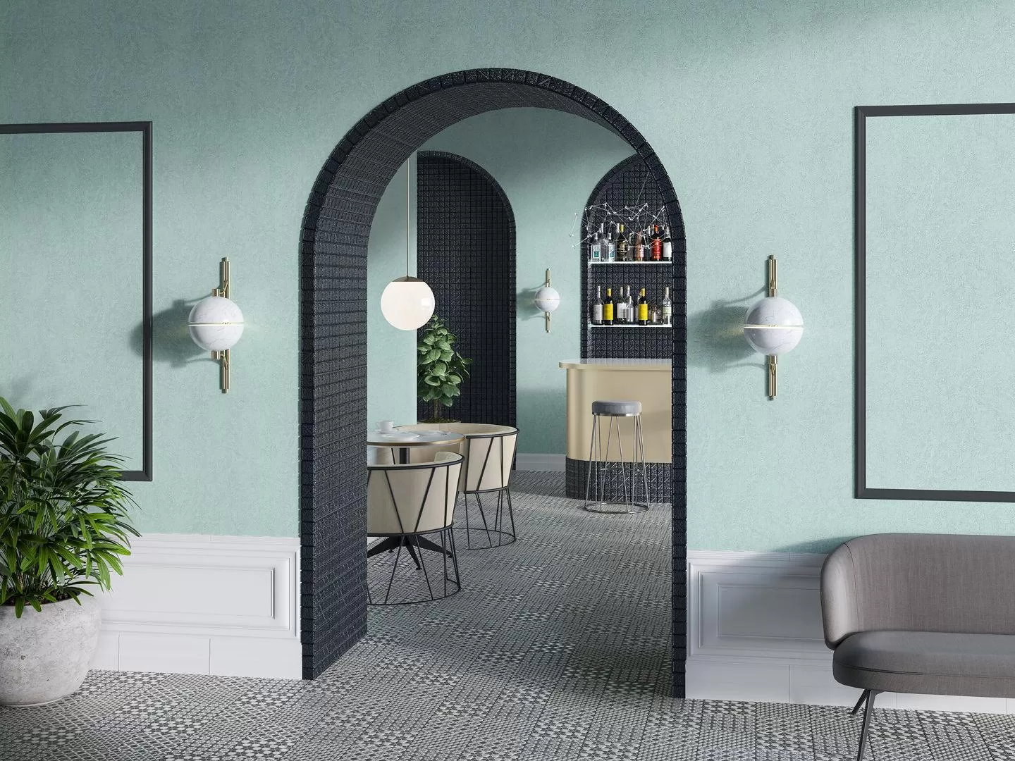 Керамогранит Kerama Marazzi Фреджио Декор 2 черно-белый20x20 Черный, фото 3
