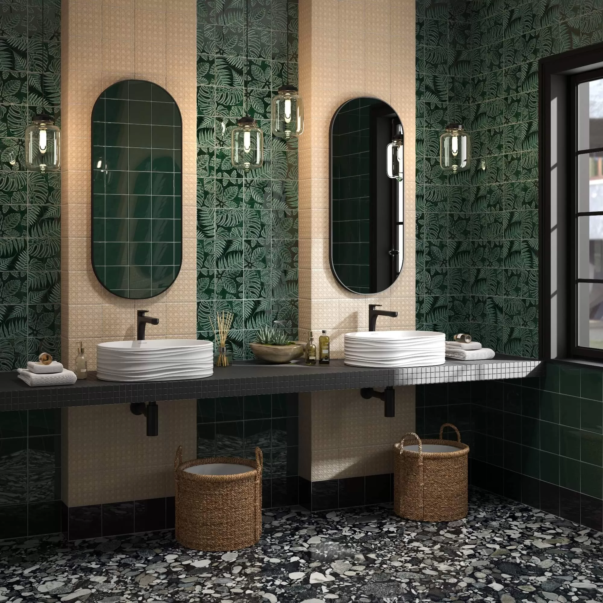 Керамическая плитка Kerama Marazzi Сантана Декор 1 структура зеленый темный глянцевый 15х15 Зеленый, фото 1