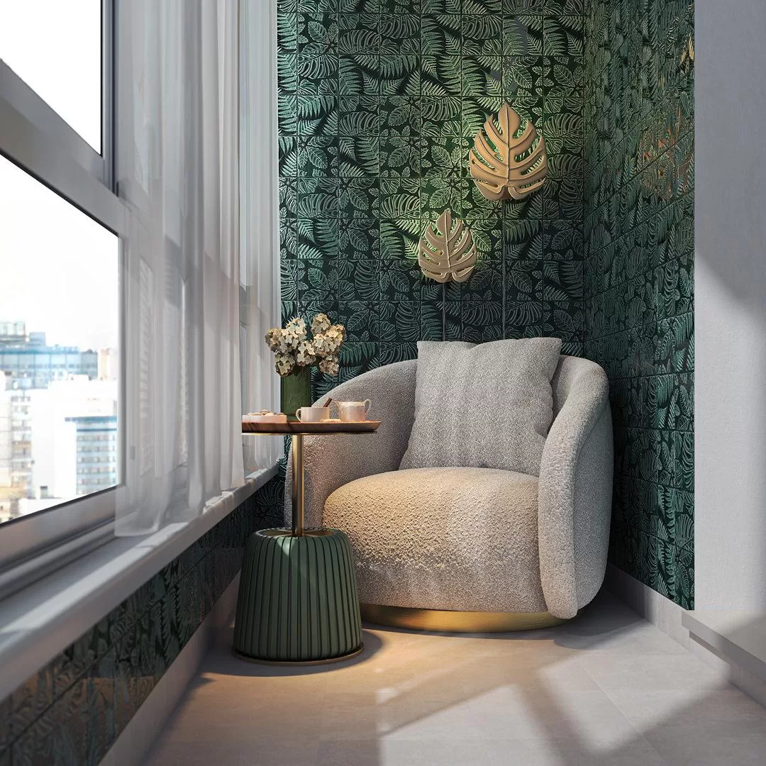 Керамическая плитка Kerama Marazzi Сантана Декор 1 структура зеленый темный глянцевый 15х15 Зеленый, фото 2