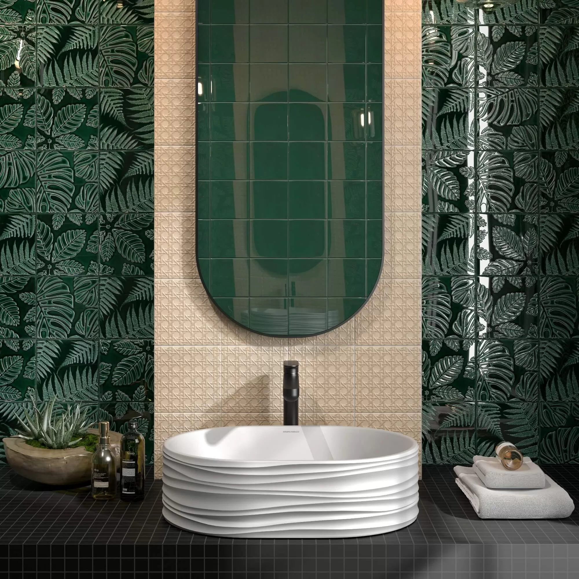 Керамическая плитка Kerama Marazzi Сантана Декор 1 структура зеленый темный глянцевый 15х15 Зеленый, фото 3