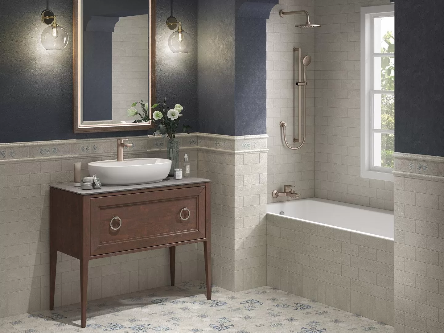 Керамическая плитка Kerama Marazzi Сиена Декор 2 матовый 7,4х15 Серый, фото 1