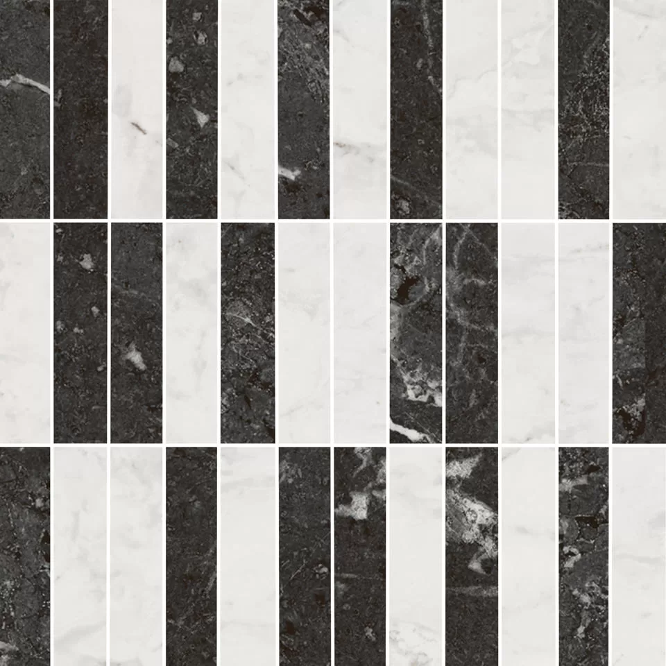 Керамическая плитка Kerama Marazzi Тубкаль Декор мозаичный микс чёрный белый глянцевый обрезной 30x30x0,9 Комбинированный