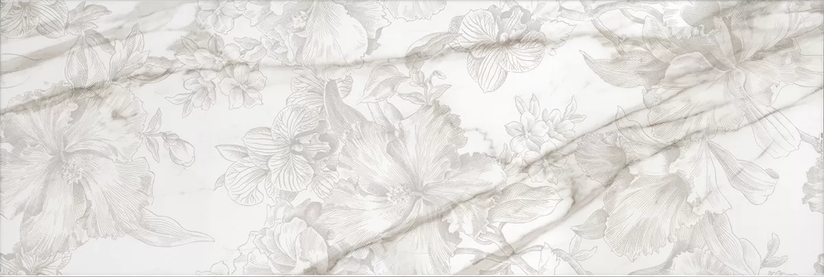Керамическая плитка Kerama Marazzi Прадо Декор цветы обрезной40x120 Белый